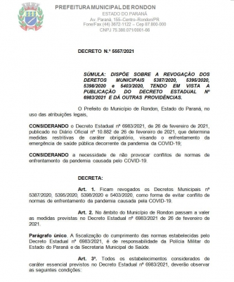 DECRETO MUNICIPAL N.º 5557/2021