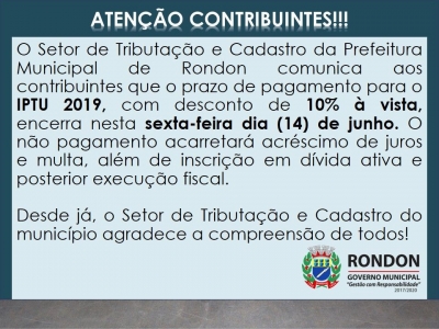 Pagamento para o IPTU com Desconto, Encerra Nesta Sexta-Feira!