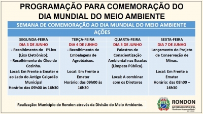 Programação: Semana de Comemoração ao Dia Mundial do Meio Ambiente