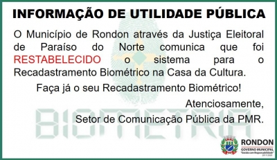 Atenção: Sistema Volta a Funcionar para o Recadastramento Biométrico!