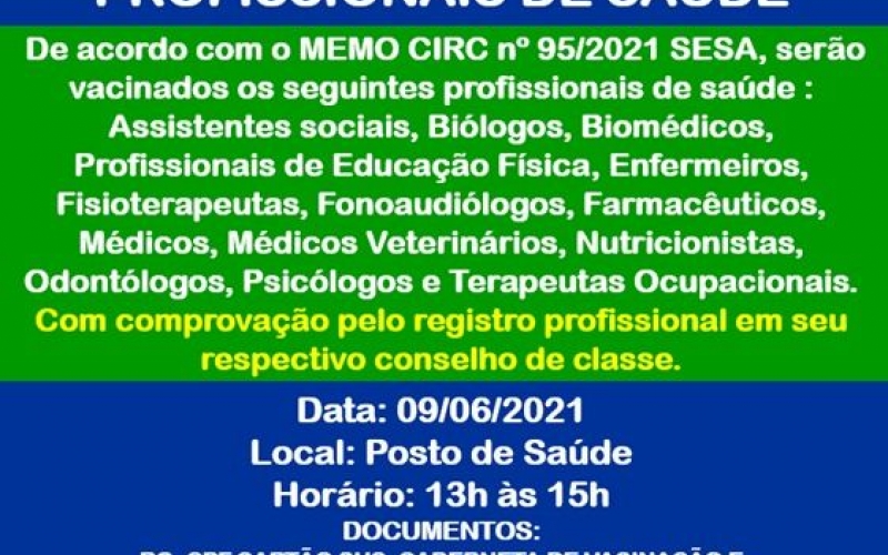 VACINAÇÃO COVID-19 - PROFISSIONAIS DE SAÚDE