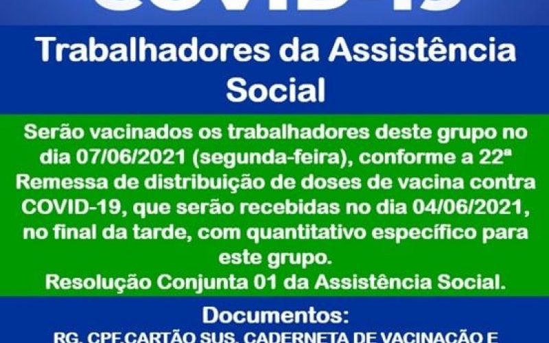 VACINAÇAO COVID-19 - TRABALHADORES DA ASSISTENCIA SOCIAL