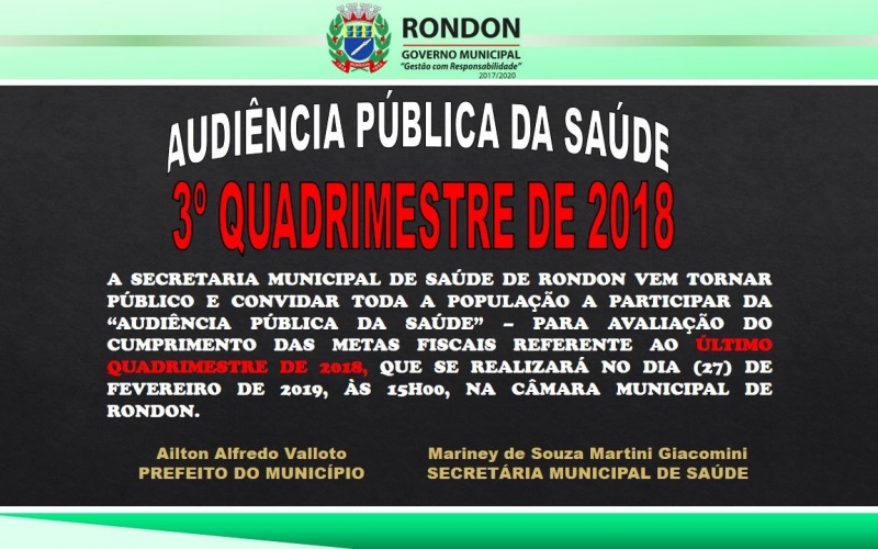 Audiência Pública da Saúde - 3º Quadrimestre de 2018