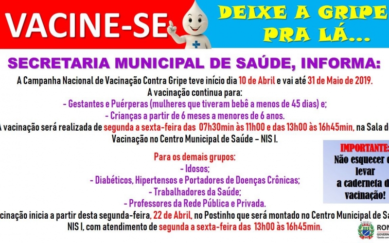 Segunda Etapa de Vacinação Contra Gripe Inicia Hoje!