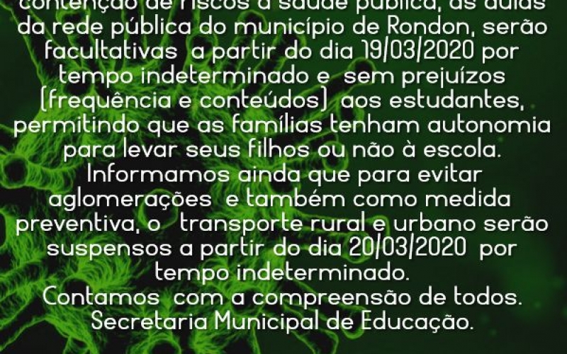 Secretaria de Educação determina orientações preventivas sobre o Coronavírus