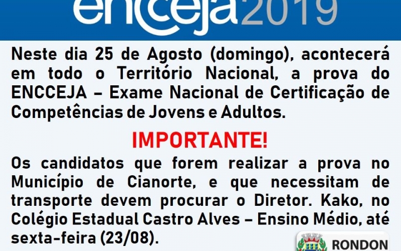 Transporte para Realização do Encceja 2019