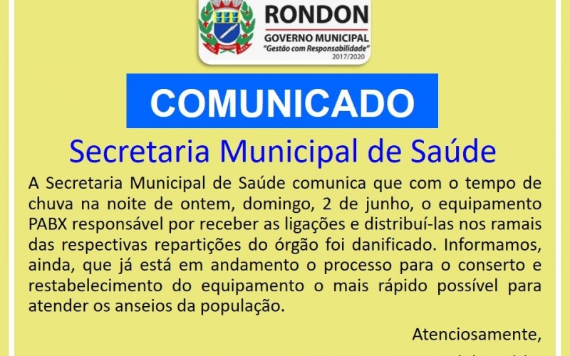 Comunicado Secretaria Municipal de Saúde