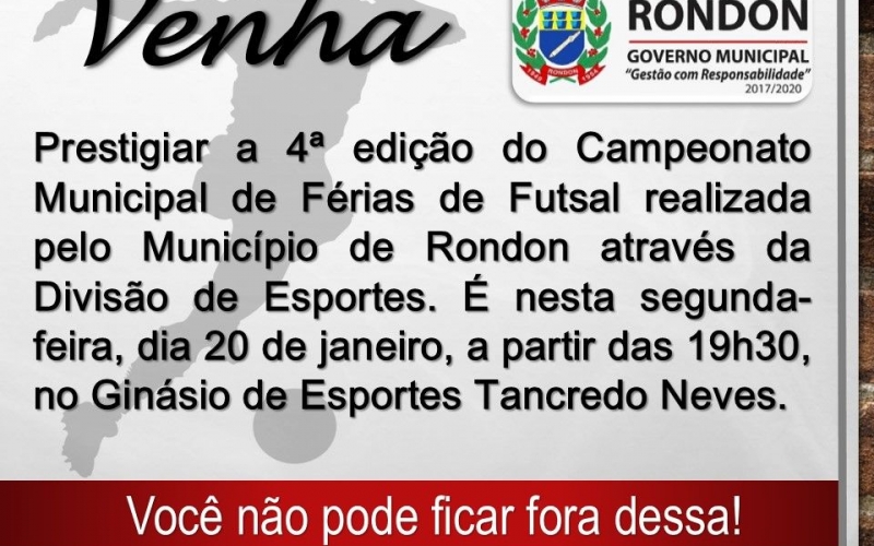 Vem aí mais uma edição do Campeonato Municipal de Férias de Futsal