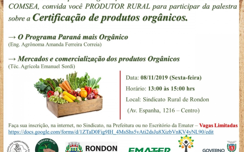 Comsea Convida Interessados para Palestra Sobre a Certificação de Produtos Orgânicos