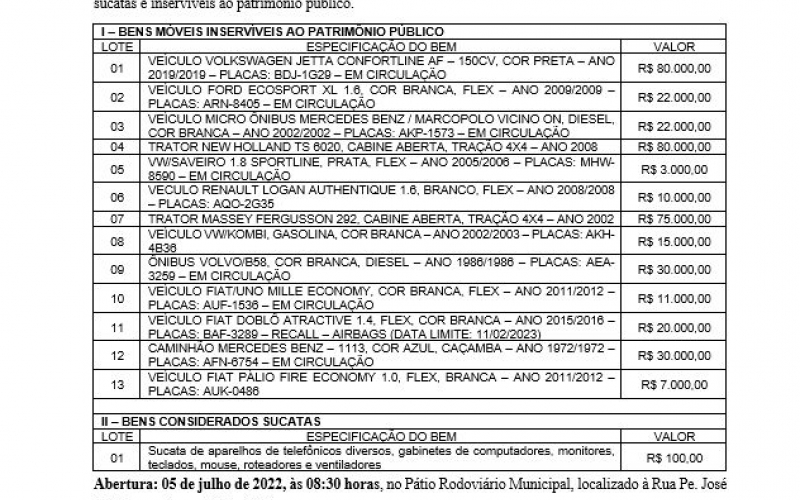 AVISO DE LICITAÇÃO - LEILÃO Nº 02/2022