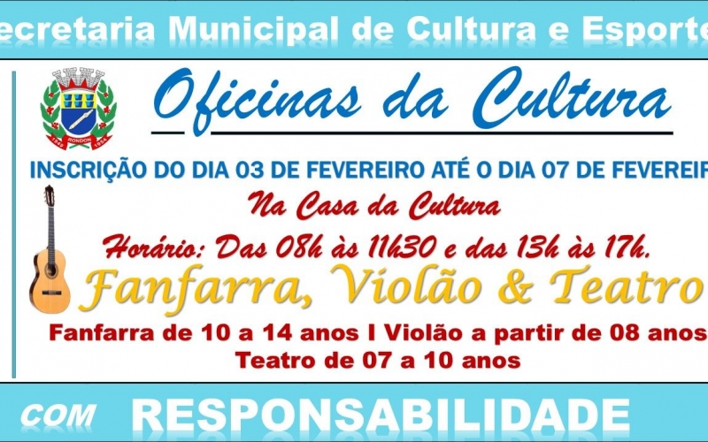 Inscrições para as Oficinas de Cultura iniciam em Fevereiro