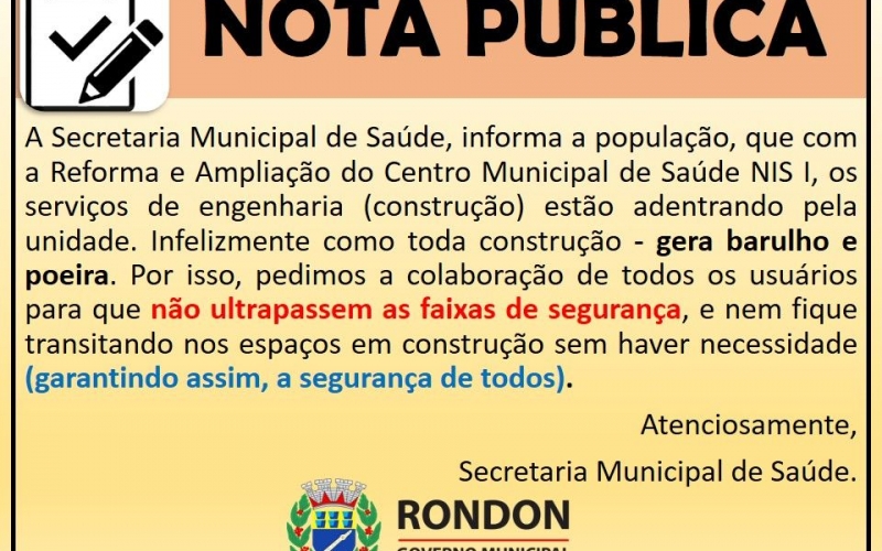 Nota Pública: Reforma do Centro Municipal de Saúde NIS I