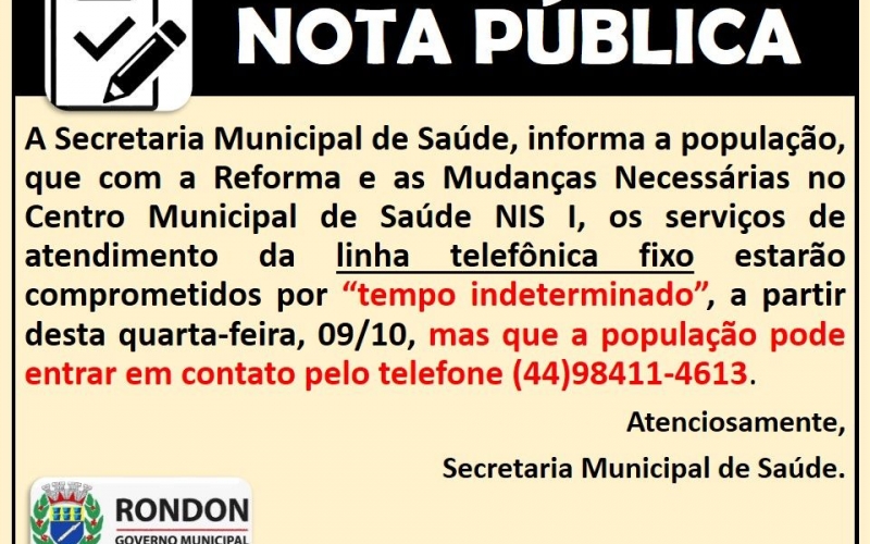 Centro Municipal de Saúde Terá Telefonia Fixa Suspensa por Tempo Indeterminado!